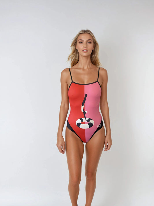 SWIMSUIT  "YOU NEVER REGRET A SWIM" DIVER INTO SWIM RING